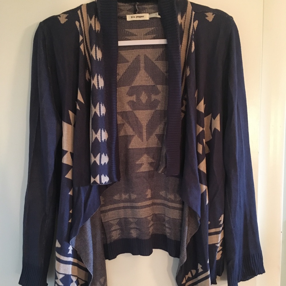 Blu Pepper open drape Aztec blue cardigan